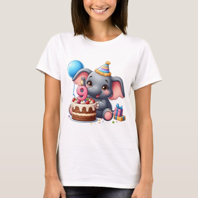 Camiseta Cumpleaños 9 de elefante lindo (Anverso)