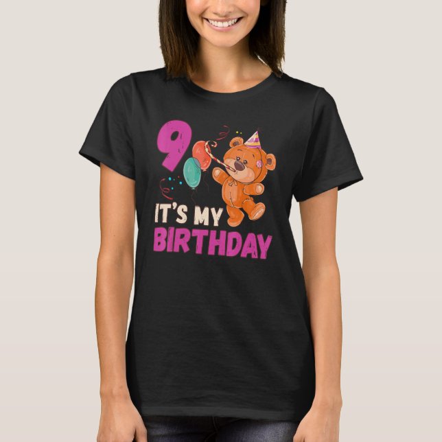 Camiseta Cumpleaños 9 de Teddy Bear Chica de cumpleaños 9 a (Anverso)