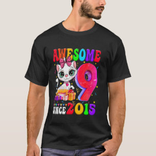 Camiseta Cumpleaños 9 niña fiesta Gato lindo 9 años Increíb