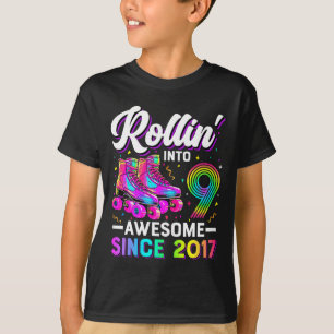 Camiseta cumpleaños 9 niña nueve 9 años patinadora