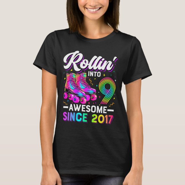 Camiseta cumpleaños 9 niña nueve 9 años Roller Ska (Anverso)