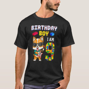 Camiseta Cumpleaños 9 Niño Perro Corgi 9 Años Bloque Constr