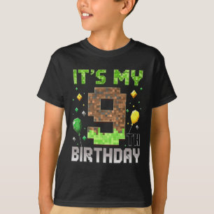 Camiseta Cumpleaños 9 niños Gamer Pixel 9 años videojuego