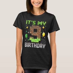 Camiseta Cumpleaños 9 niños Gamer Pixel 9 años videojuegos