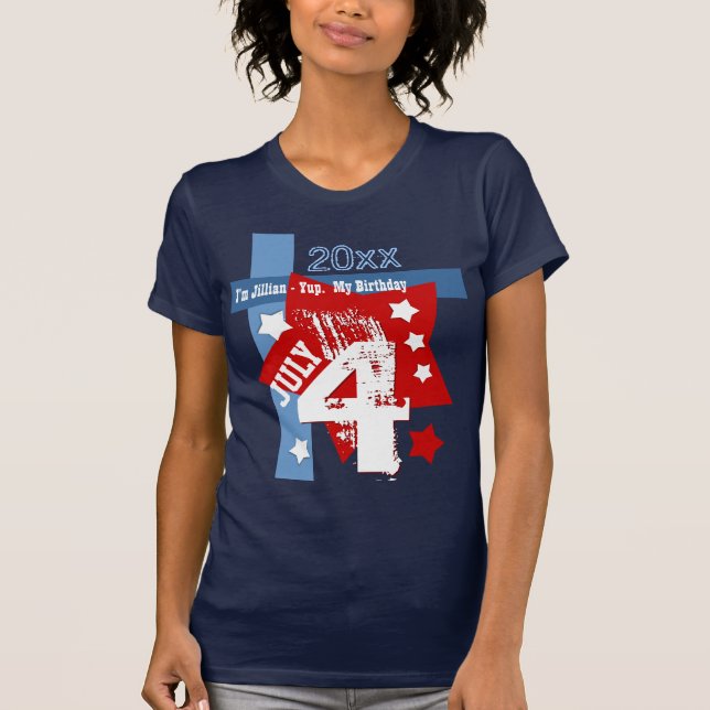 Camiseta CUMPLEAÑOS año de encargo AZUL BLANCO ROJO V11 del (Anverso)