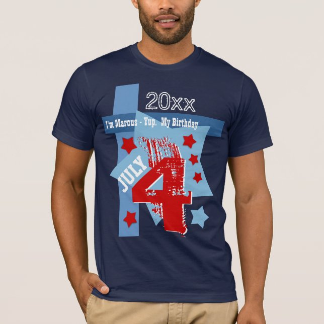 Camiseta CUMPLEAÑOS año de encargo AZUL BLANCO ROJO V11BC (Anverso)