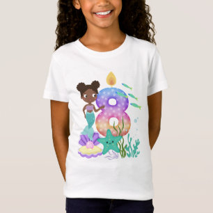 Camiseta Cumpleaños Colorido de Sirena y Criaturas Marinas