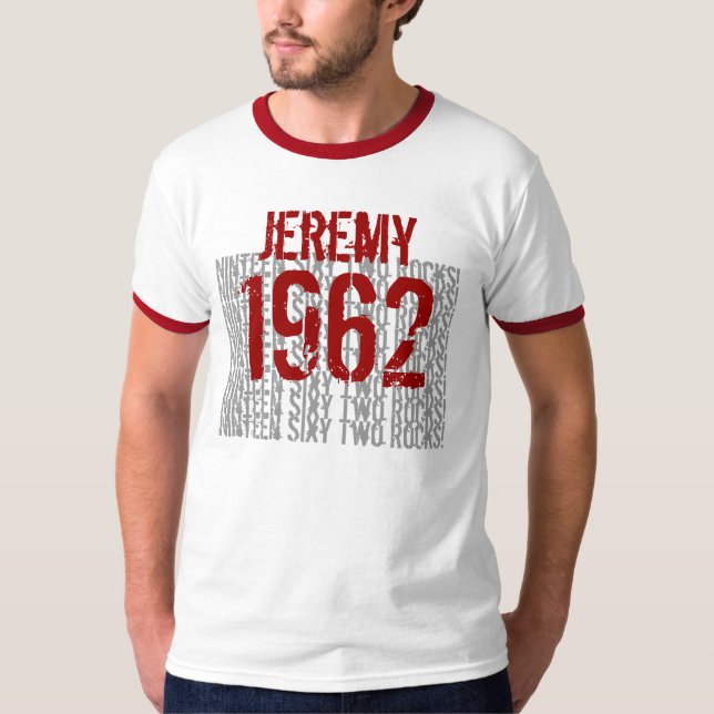 Camiseta Cumpleaños conocido de encargo de 1962 rocas (Anverso)