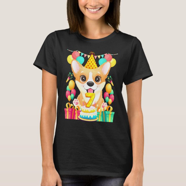 Camiseta Cumpleaños Corgi 7º Corgi de 7 Años (Anverso)