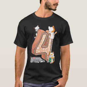Camiseta Cumpleaños Cuarto 4to de Gatos Cuatro 4 Años Ki
