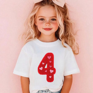 Camiseta Cumpleaños Cuarto Lindo Corazón de Niña   Rojo Esp