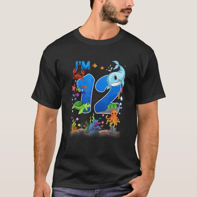 Camiseta Cumpleaños de 12 años de edad Ballena Fish Sea Boy (Anverso)