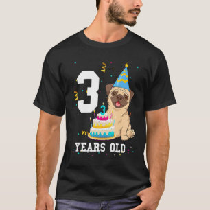Camiseta Cumpleaños de 3 Años Amante del Perro Pug Fiesta N