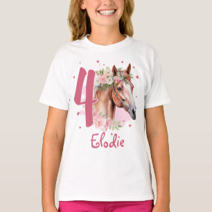 Camiseta Cumpleaños de 4 años niña caballo Pastel Rosa Cuat