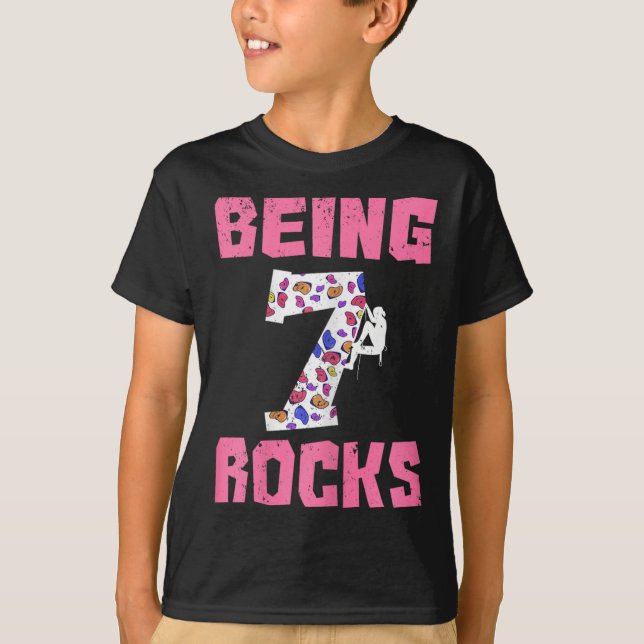 Camiseta Cumpleaños de 7 Rocks Chica escalando  (Anverso)