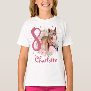 Camiseta Cumpleaños de 8 años niña caballo Rosa Pastel Ocho