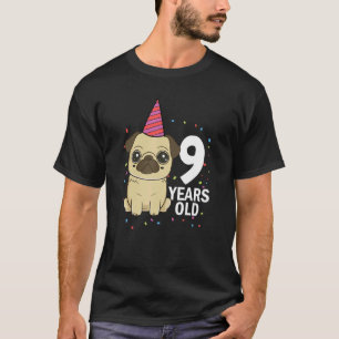 Camiseta Cumpleaños de 9 años Pug Perro Cachorro Dueño 9ª P