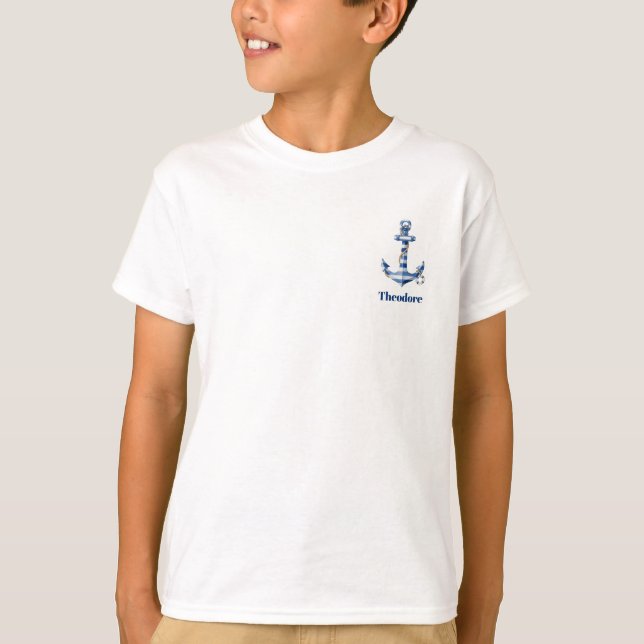 Camiseta Cumpleaños de Ancla a Rayas Náuticas (Anverso)