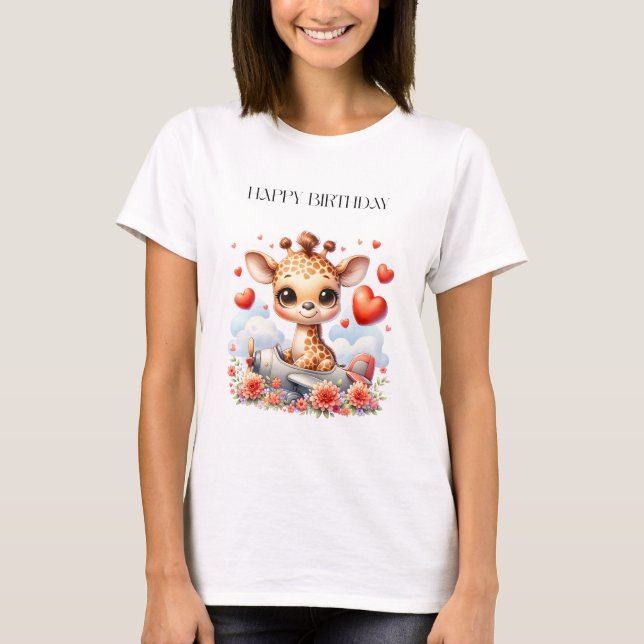 Camiseta Cumpleaños de Avión de Jirafa (Anverso)