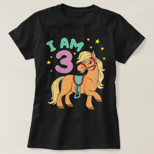 Camiseta Cumpleaños de Caballo 3 Años Niñas Pequeñas