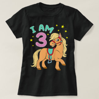 Camiseta Cumpleaños de Caballo 3 Años Niñas Pequeñas