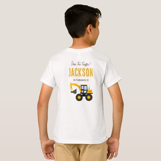 Camiseta Cumpleaños de Camión de Construcción | Decoración  (Reverso completo)