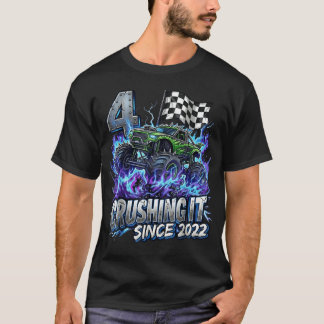 Camiseta Cumpleaños De Camión Monstruo De 4 Años Para Niños