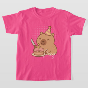 Camiseta Cumpleaños de capibara lindo niño comiendo pastel