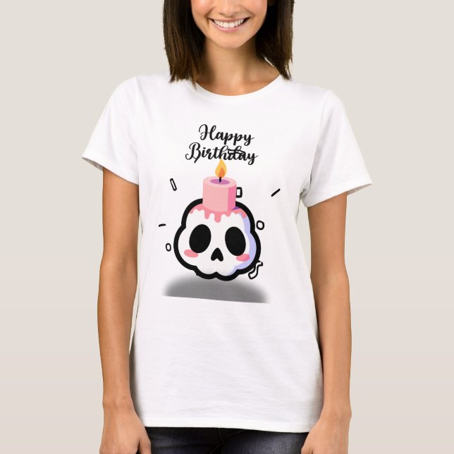 Camiseta Cumpleaños de Cráneo Goth Pastel Lindo (Anverso)