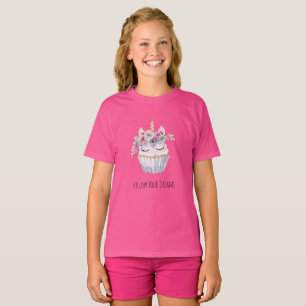 Camiseta Cumpleaños de Cupcake Floral de Unicornio Rosa