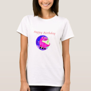 Camiseta Cumpleaños de dinosaurio con acuarela rosa púrpura