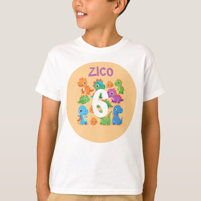 Camiseta Cumpleaños de Dinosaurio Personalizado  (Anverso)