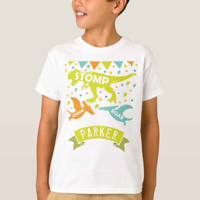 Camiseta Cumpleaños de Dinosaurios Personalizado (Anverso)