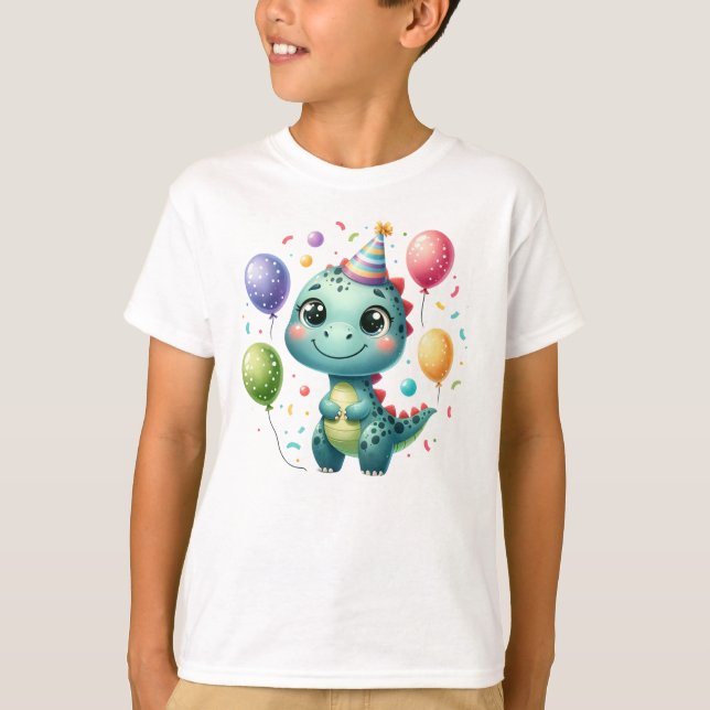 Camiseta Cumpleaños de Dinosur Adorable (Anverso)