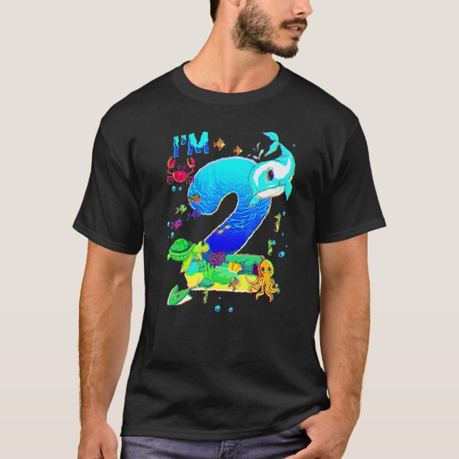Camiseta Cumpleaños De Dos Años De Edad Ballena Pesca Mar B (Anverso)