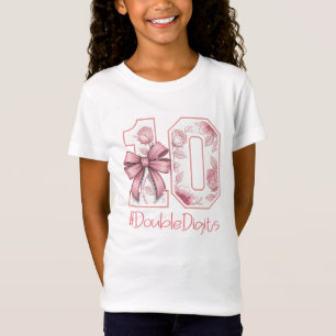 Camiseta Cumpleaños de dos dígitos niña 10 rosa lazo Coquet
