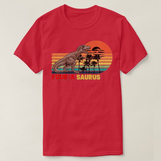 Camiseta Cumpleaños de FoursaSaurus TRex de 4 años de Dino  (Diseño del anverso)