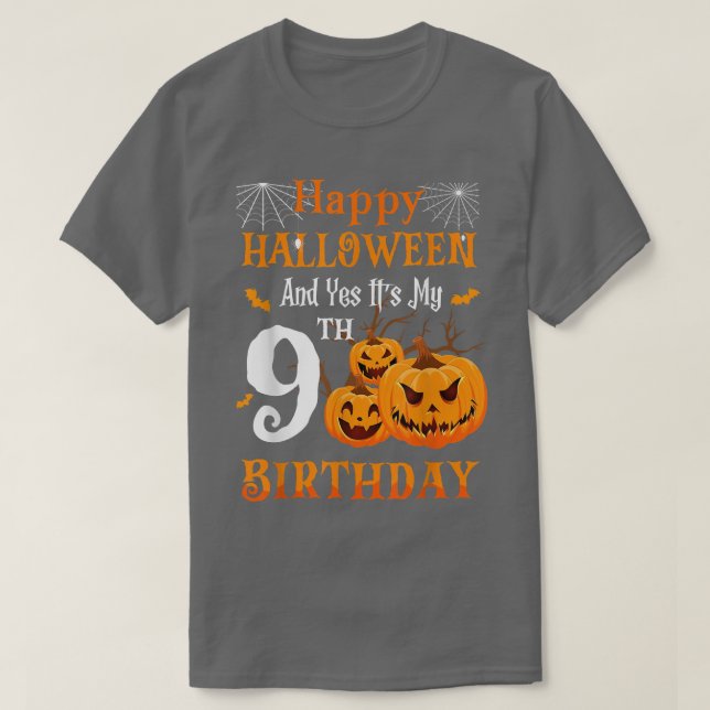 Camiseta Cumpleaños de Halloween 9 años Novena Fiesta Calab (Diseño del anverso)