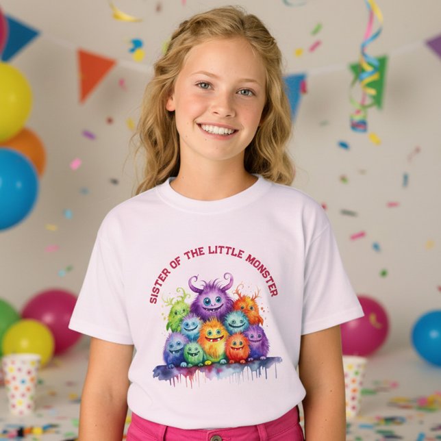 Camiseta Cumpleaños de Hermanita con Monstruos Lindos para  (Subido por el creador)
