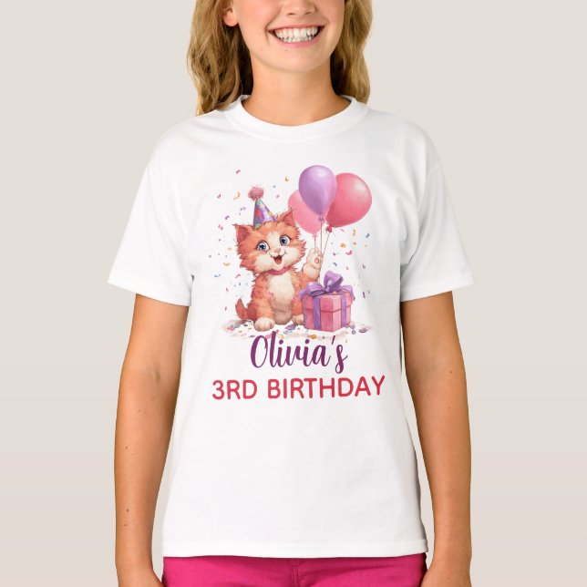 Camiseta Cumpleaños de la celebración del Gato Kitty (Anverso)