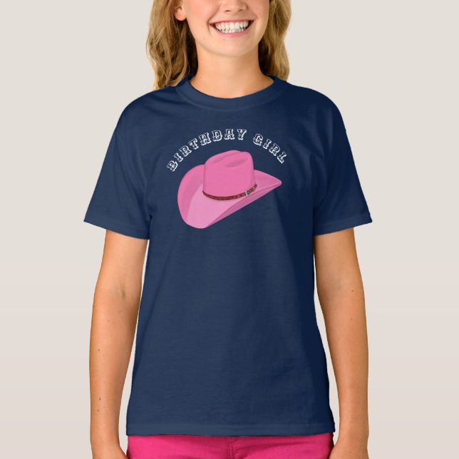 Camiseta Cumpleaños de la gorra Cowgirl rosa (Anverso)