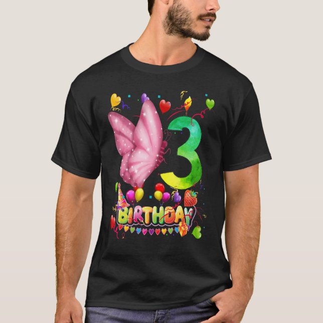 Camiseta Cumpleaños de la mariposa niños de 3 años 3 maripo (Anverso)