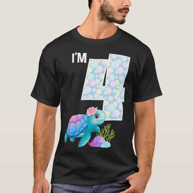 Camiseta Cumpleaños de la tortuga marina Soy 4 Tema del Acu (Anverso)