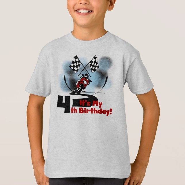 Camiseta Cumpleaños de las Carreras de la motocicleta 4to (Anverso)