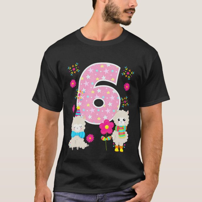 Camiseta Cumpleaños de Llama 6 Cumpleaños de 6 Años Fiesta  (Anverso)