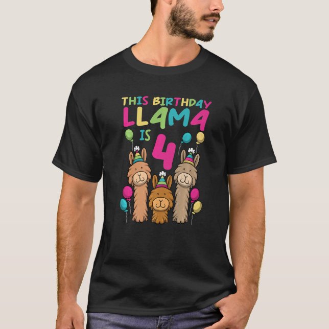 Camiseta Cumpleaños De Llama Para Chicas 4to Cumpleaños Fie (Anverso)