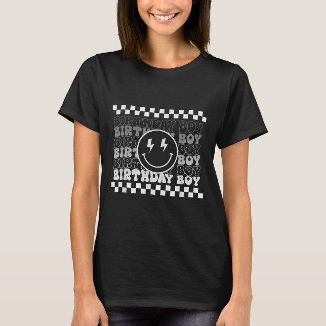 Camiseta Cumpleaños de los chicos Groovy Smile Face Checker (Anverso)