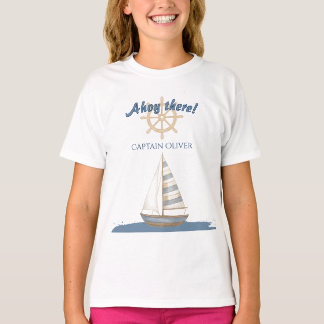 Camiseta Cumpleaños de los Niños Náuticos | Navy Blue & Whi (Anverso)