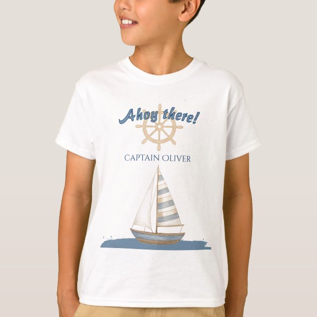 Camiseta Cumpleaños de los Niños Náuticos | Navy Blue & Whi (Anverso)