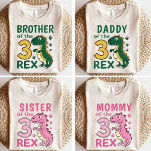Camiseta Cumpleaños de los Tres-Rex Dinosaurio de Mamá